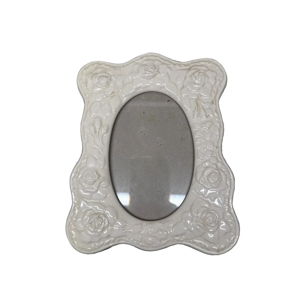 Terragrafics Vintage 80s Ceramic Picture Frame Rose Floral Cottagecore Ornate